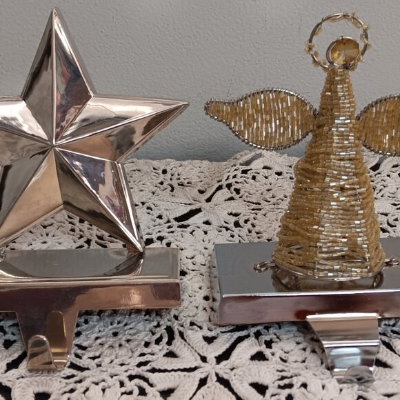 2 Chrome Christmas Stocking Holders Ornaments - Picture 1 of 5